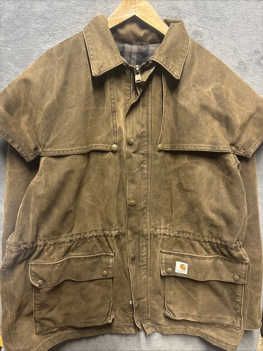 VTG Carhartt Chore Jacket Mens XL Blanket Lined CW082 Cape Duster 90s USA Brown
